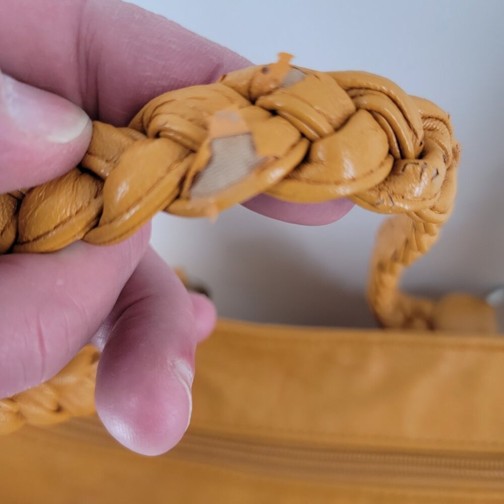 Cheeky Lime Mustard Leather Camera Bag | Braided Handles | Adjustable Dividers - Picture 11 of 12